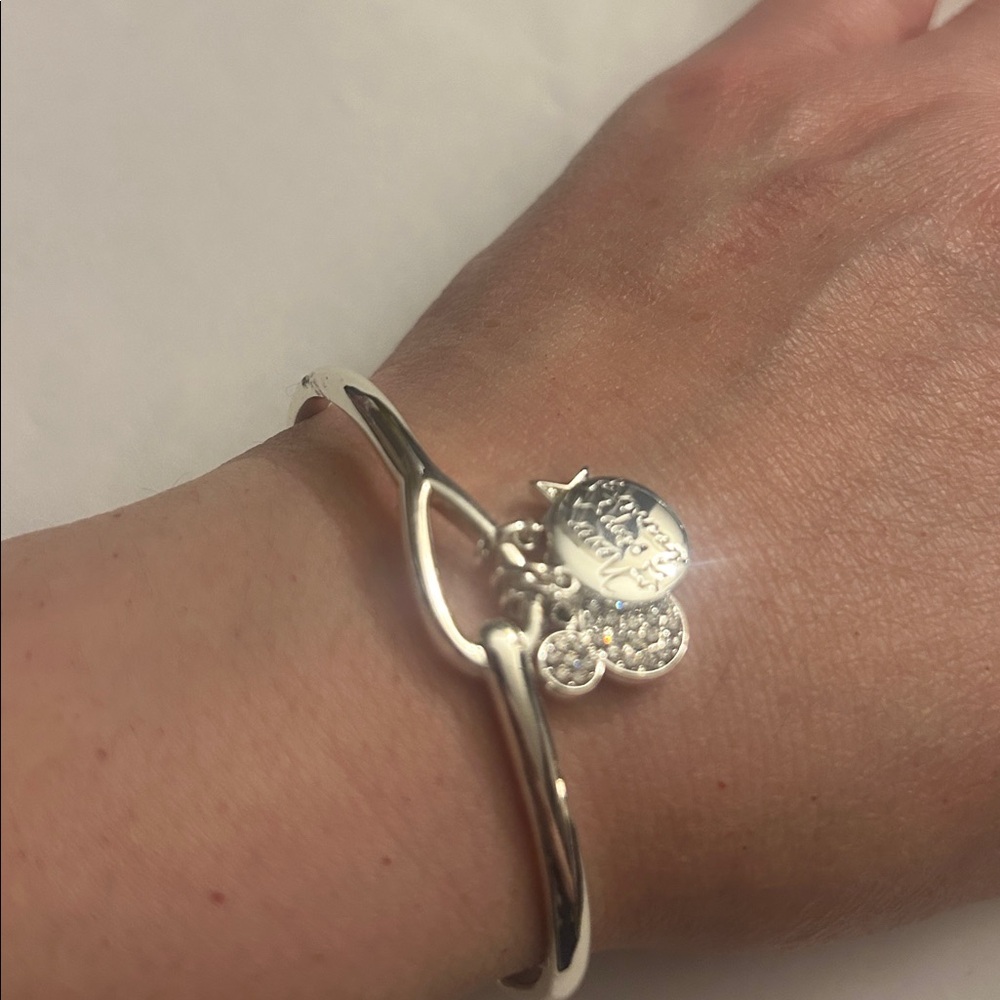 Disney Silver & Crystal Mickey Mouse "Never Stop Dreaming" Cuff, Bolo Bracelet - Picture 2 of 2